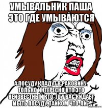 умывальник паша это где умываются а посуду кладут в раковину. только интересно кто это неизвестный кто-то у вас кидает мыть посуду, тайком что-ли?