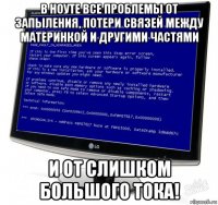 в ноуте все проблемы от запыления, потери связей между материнкой и другими частями и от слишком большого тока!