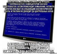 контактное место на материнке, где флешка соприкасается с компьютером сначала перегревается, затем происходит замыкание. затем по цепочке оно идет на следующий узел материнской платы. и так пока не доходит до центральных узлов а оттуда легко плохой сигнал может попасть в процессор и замкнуть ядро. всё. это хана компу.