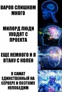 варов слишком много милорд люди уходят с проекта еще немного и я втану с колен я самат единственный на сервере и поэтому непобедим