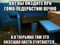 вот вы пиздите про гомо-педерастию вечно а в тюрьмах там это низсшая каста считаяется...