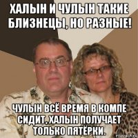 халын и чулын такие близнецы, но разные! чулын всё время в компе сидит, халын получает только пятёрки.