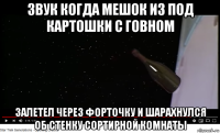 звук когда мешок из под картошки с говном залетел через форточку и шарахнулся об стенку сортирной комнаты