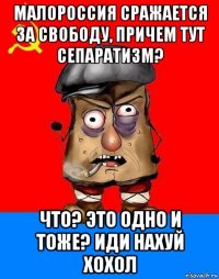 малороссия сражается за свободу, причем тут сепаратизм? что? это одно и тоже? иди нахуй хохол