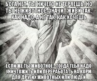бога нет, ты ничего не теряешь. но ты не животное, значит живи так, как надо, а не так, как хочешь если же ты животное - тогда тебя надо уничтожить или переработать на корм для других животных или людей