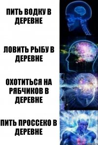 Пить водку в деревне Ловить рыбу в деревне Охотиться на рябчиков в деревне Пить проссеко в деревне