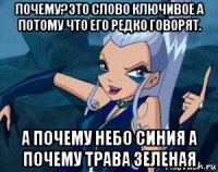 почему?это слово ключивое а потому что его редко говорят. а почему небо синия а почему трава зеленая