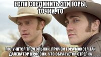 если соединить эти горы, точки, то получится треугольник, причем гора моисея так далека гор в россии, что образуется стрелка