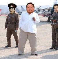 Создать мем 3 Elbegdorjs in an North Korean airfield