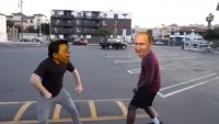 Создать мем Elbegdorj fighting Putin