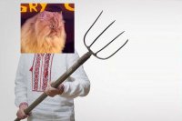 Создать мем Гарфи злой кот Ляшко с вилами