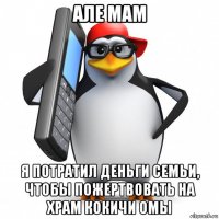 але мам я потратил деньги семьи, чтобы пожертвовать на храм кокичи омы