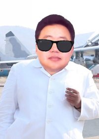 Создать мем Elbegdorj North Korean Airfield with black sun glasses