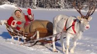 Создать мем Elbegdorj the santa getting pulled by a sled