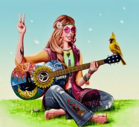 Создать мем Hippie Girl Music