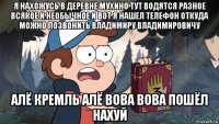 я нахожусь в деревне мухино тут водятся разное всякое и необычное и вот я нашел телефон откуда можно позвонить владимиру владимировичу алё кремль алё вова вова пошёл нахуй