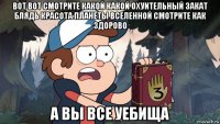 вот вот смотрите какой какой охуительный закат блядь красота планеты вселенной смотрите как здорово а вы все уебища