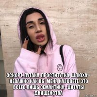  эскорт, путана, проститутка, шлюха – неважно как вы меня назовете, это всего лишь семантика - цитаты днищенства