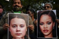 Создать мем Greta Thunberg - Rihanna - плакат сожгли