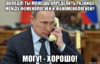 володя! ты можешь определить разницу между феменологией и феноменологией? могу! - хорошо!