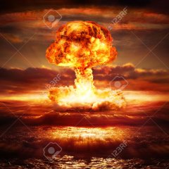 Explosion nuclear bomb in ocean Stock