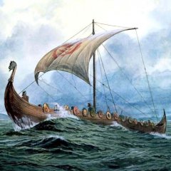 Драккар викингов в море рисунок