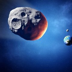 A huge asteroid flies into the Earth from space It can cut