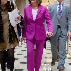 Pelosi малиновые штаны