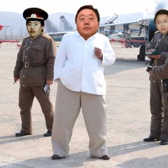 3 Elbegdorjs in an North Korean airfield