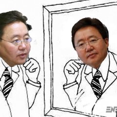 Elbegdorj looks onto another Elbegdorj