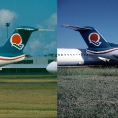 VH-EWC Flight West Fokker F28-4000 stored in Brisbane airport