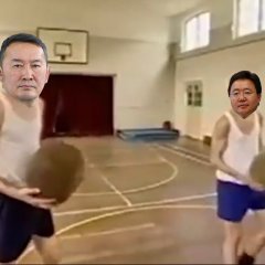 Battulga and Elbegdorj picking up the ball in Thatll Teach Em