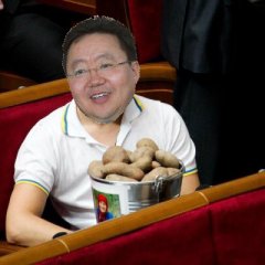 Цахиа Элбэгдорж в Верховной Раде с ведром картошкой