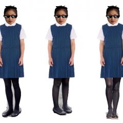 Korean girl in school uniform with meme glasses