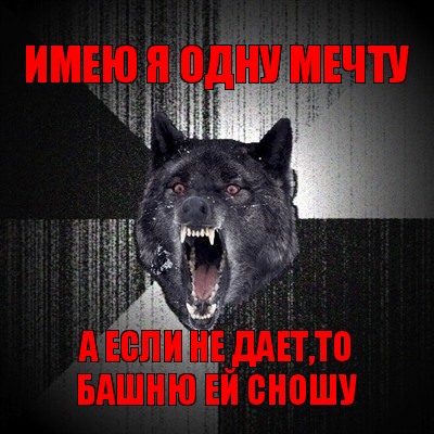 имею я одну мечту а если не дает,то башню ей сношу, Мем Сумасшедший волк