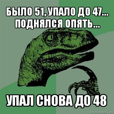 было 51, упало до 47… поднялся опять… упал снова до 48, Мем Филосораптор