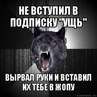 не вступил в подписку "ущь" вырвал руки и вставил их тебе в жопу, Мем Сумасшедший волк