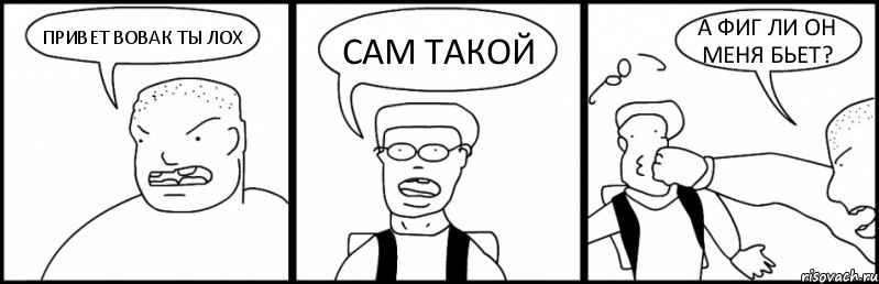 ПРИВЕТ ВОВАК ТЫ ЛОХ САМ ТАКОЙ А ФИГ ЛИ ОН МЕНЯ БЬЕТ?