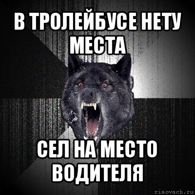 в тролейбусе нету места сел на место водителя, Мем Сумасшедший волк