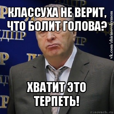 классуха не верит, что болит голова? хватит это терпеть!, Мем Хватит это терпеть (Жириновский)