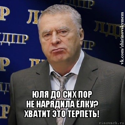  юля до сих пор
не нарядила ёлку?
хватит это терпеть!, Мем Хватит это терпеть (Жириновский)