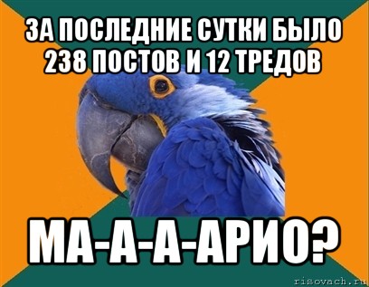 за последние сутки было 238 постов и 12 тредов ма-а-а-арио?, Мем Попугай параноик