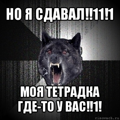 но я сдавал!!11!1 моя тетрадка где-то у вас!!1!, Мем Сумасшедший волк