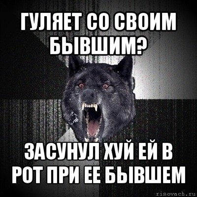 гуляет со своим бывшим? засунул хуй ей в рот при ее бывшем, Мем Сумасшедший волк