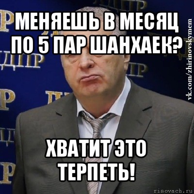 меняешь в месяц по 5 пар шанхаек? хватит это терпеть!, Мем Хватит это терпеть (Жириновский)