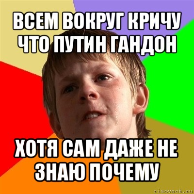 всем вокруг кричу что путин гандон хотя сам даже не знаю почему, Мем Злой школьник