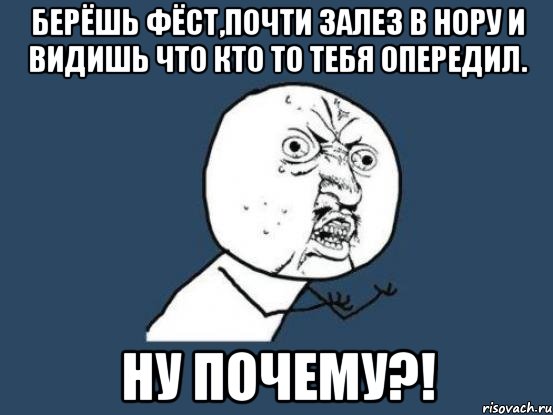 берёшь фёст,почти залез в нору и видишь что кто то тебя опередил. ну почему?!, Мем Ну почему