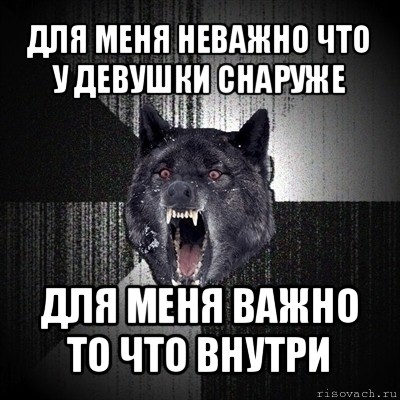 для меня неважно что у девушки снаруже для меня важно то что внутри, Мем Сумасшедший волк