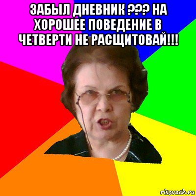 забыл дневник ??? на хорошее поведение в четверти не расщитовай!!! , Мем Типичная училка