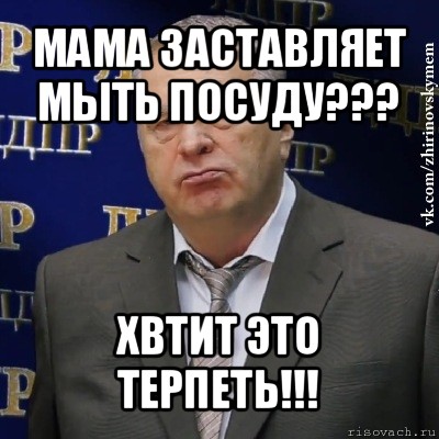 мама заставляет мыть посуду??? хвтит это терпеть!!!, Мем Хватит это терпеть (Жириновский)